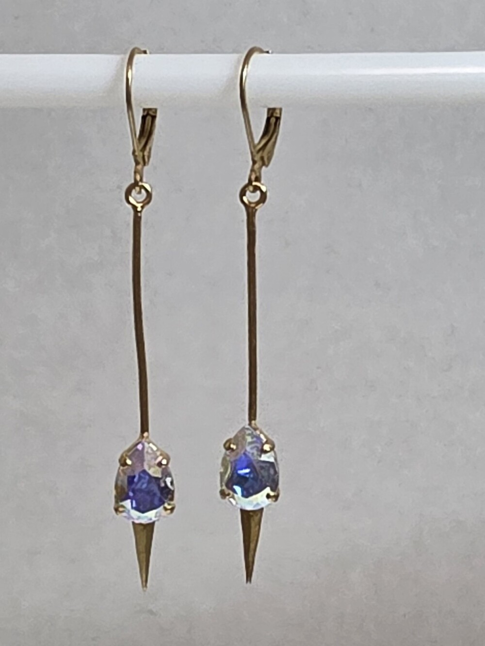 Catherine Popesco Gold Plated Crystal Drop Dangle Earrings Leverback - Picture 8 of 8